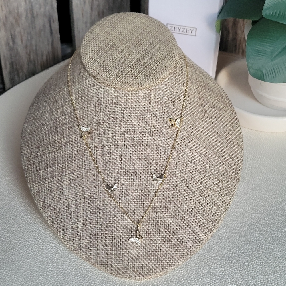 ZEYZEY 18k gold plated sterling silver butterfly necklace 16" + 2"